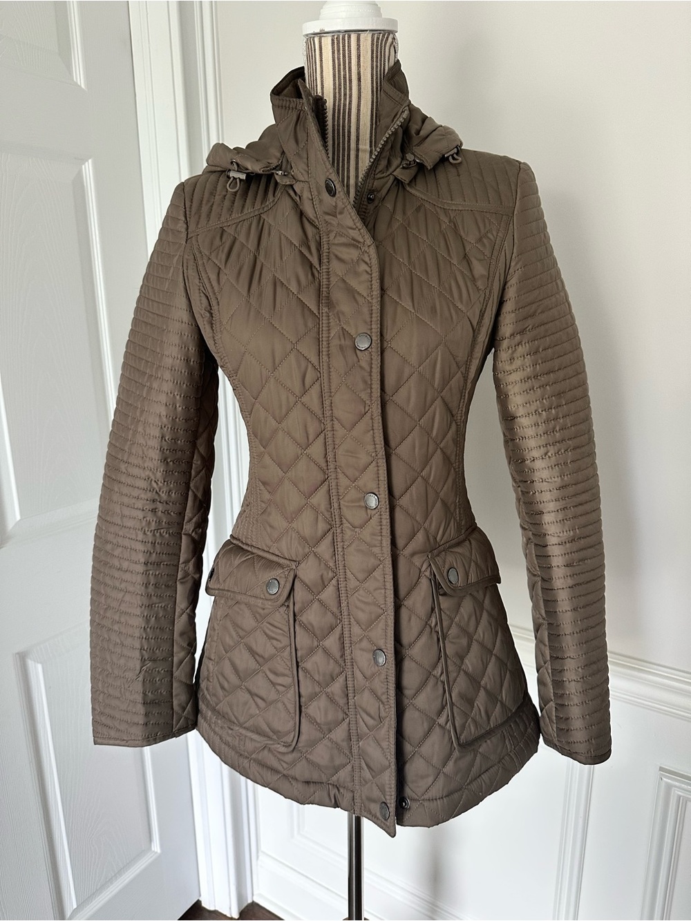 Laundry by Shelli Segal Quilted Hooded Jacket Taupe Brown Size S